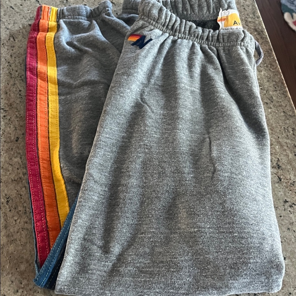 Aviator Nation Gray Sweatpants with Rainbow Stripes